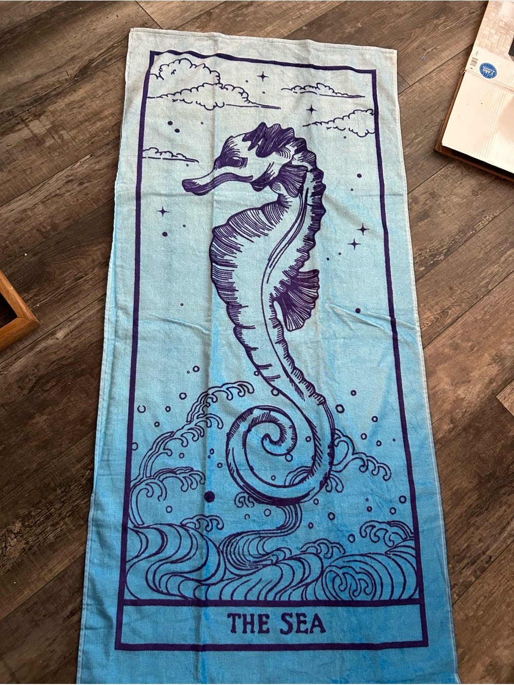 Seahorse Ocean Beach Towel - Light Blue & Navy. 28x58